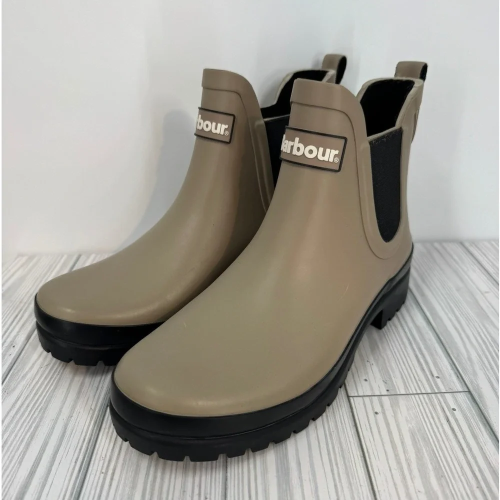 Barbour‎ Mallow Waterproof Chelsea Rainboots Lt Trench Black Women's Size 5